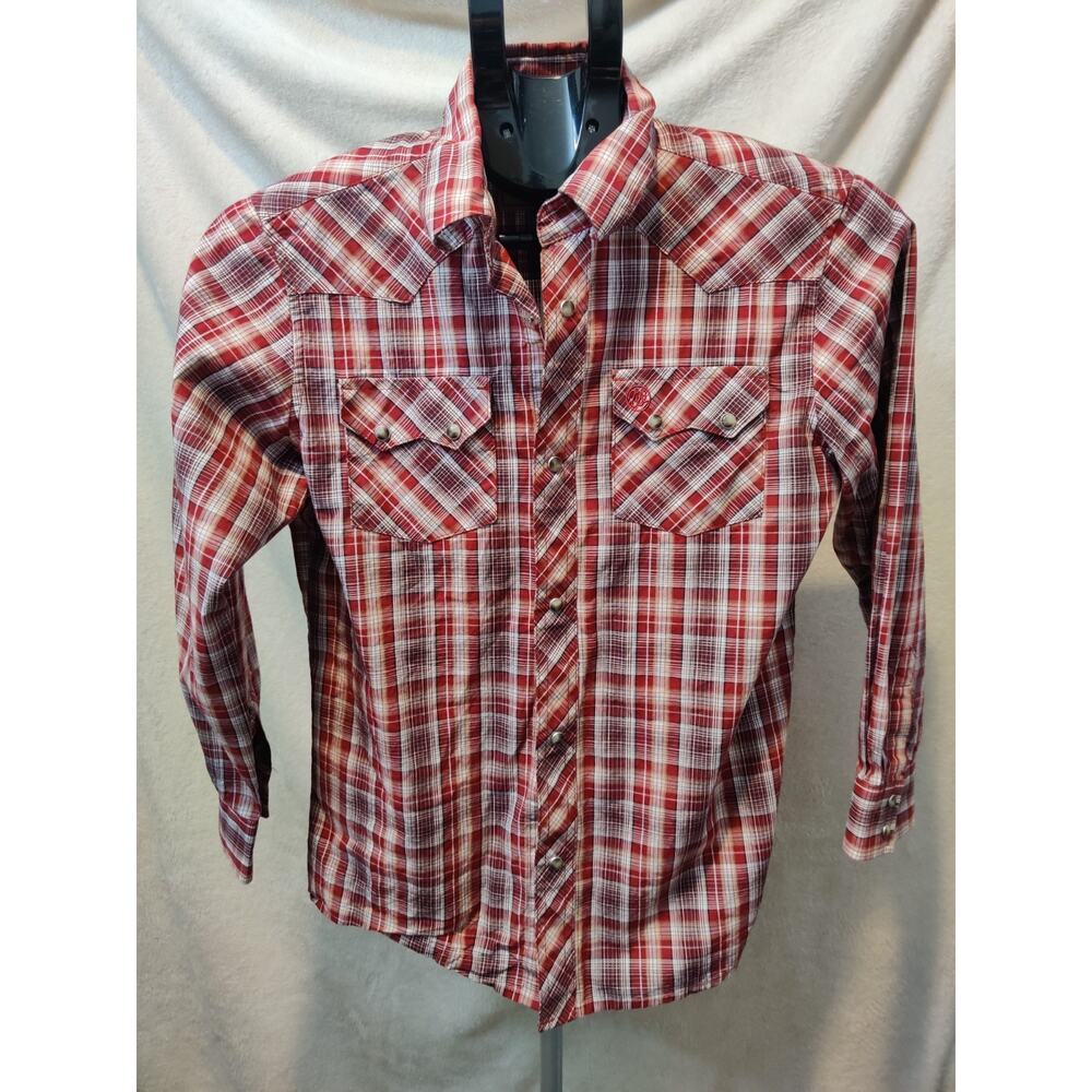 Vintage Wrangler Retro Shirt Size Youth Large Plaid Pearl Snap Western Wear